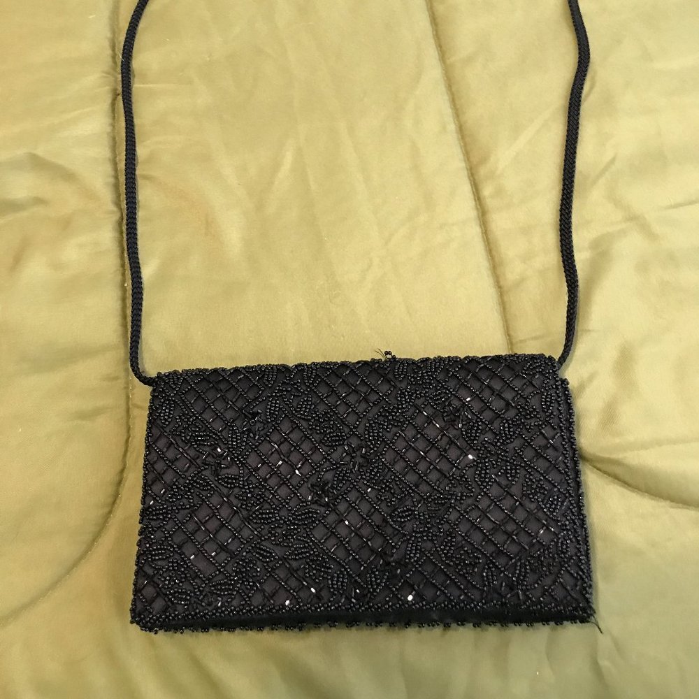 La Regale Black Beaded Evening Clutch/shoulder Handbag